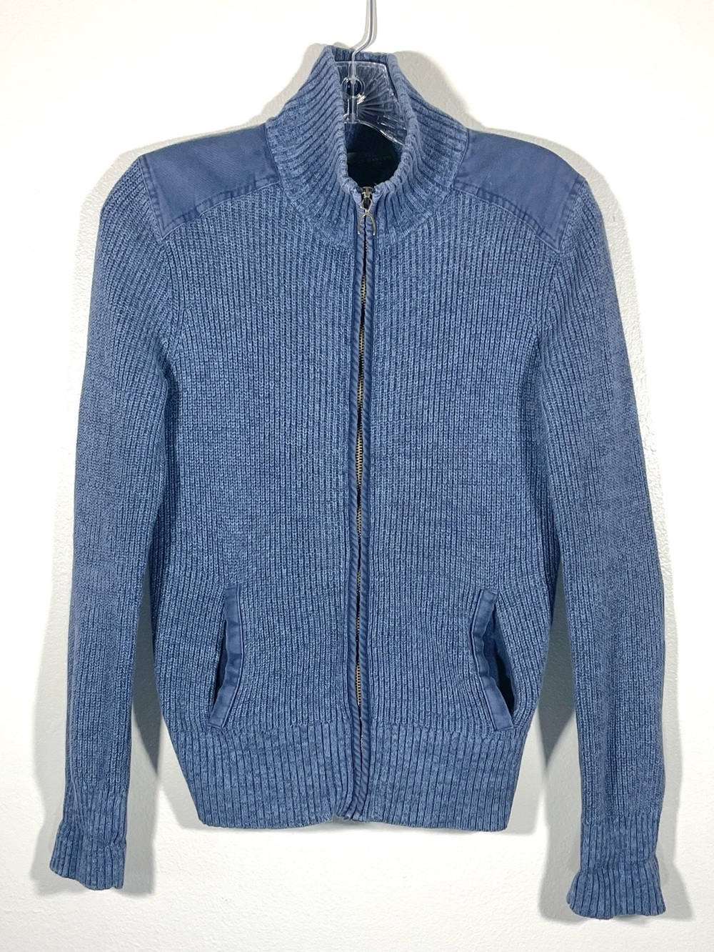 Lauren Jeans Co Ralph Lauren Blue Rib Knit Zip Sweater Jacket Preppy QuietLuxury
